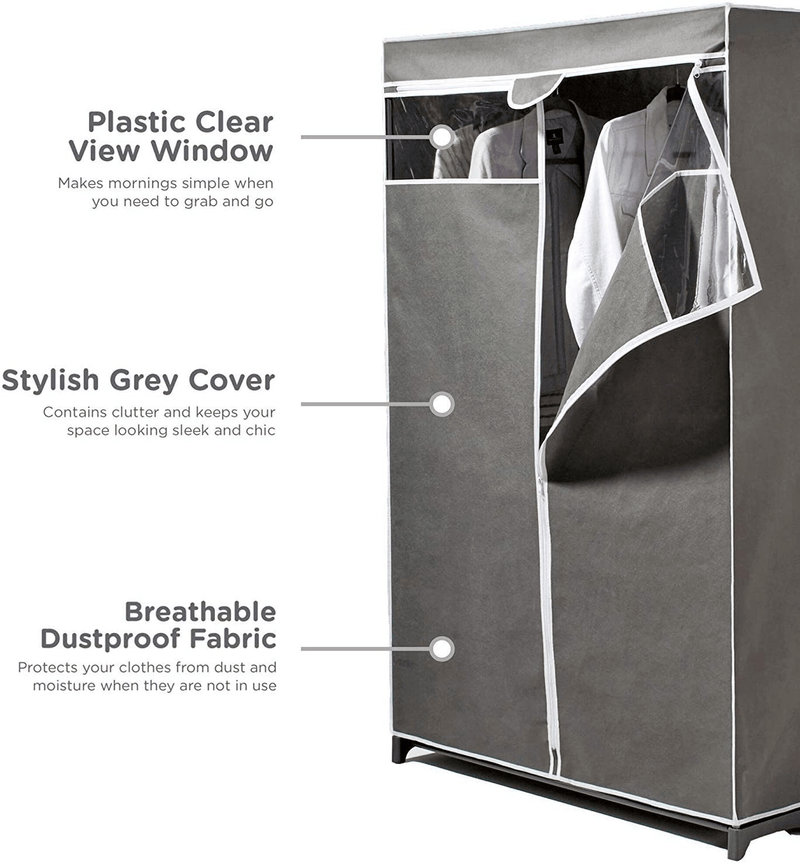 Type A Covered Garment Rack | Dust & Odor Proof | Gray & Clear | 40 x 19.5 x 61 in Furniture > Cabinets & Storage > Armoires & Wardrobes ‎Type A   