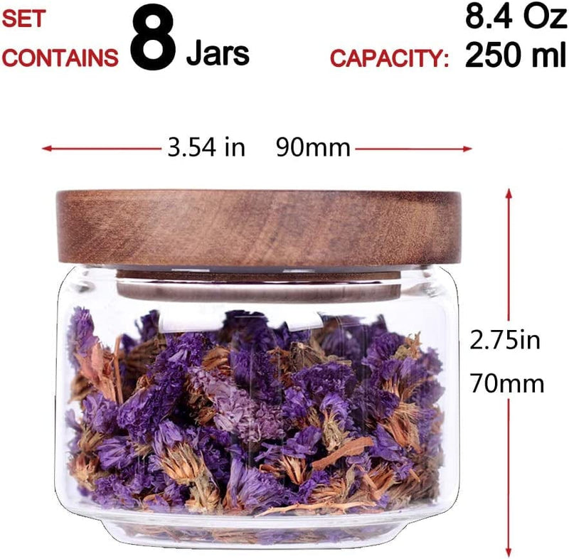 Tzerotone 8 Pcs Spice Containers - 8.5Oz Glass Spice Jars with Acacia Airtight Lid and Labels - Stackable Empty round Spice Bottles for Kitchen Seasoning, Coffee Bean, Tea, Suger, Herbs Home & Garden > Decor > Decorative Jars Tzerotone   