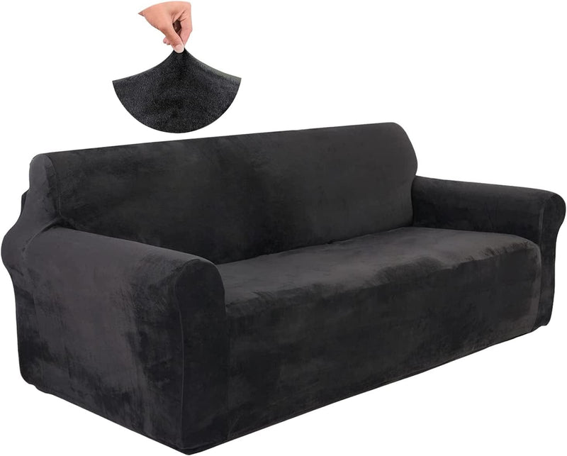 U-NICE HOME Velvet Sofa Covers Couch Cover for 3 Cushion Couch Sofa Stretch Couch Cover Furniture Protector Sofa Slipcovers Couch Cover for Dogs (Sofa, Black) Home & Garden > Decor > Chair & Sofa Cushions U-NICE HOME Black XL Large 