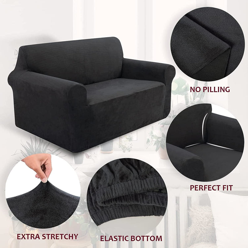 U-NICE HOME Velvet Sofa Covers Couch Cover for 3 Cushion Couch Sofa Stretch Couch Cover Furniture Protector Sofa Slipcovers Couch Cover for Dogs (Sofa, Black) Home & Garden > Decor > Chair & Sofa Cushions U-NICE HOME   