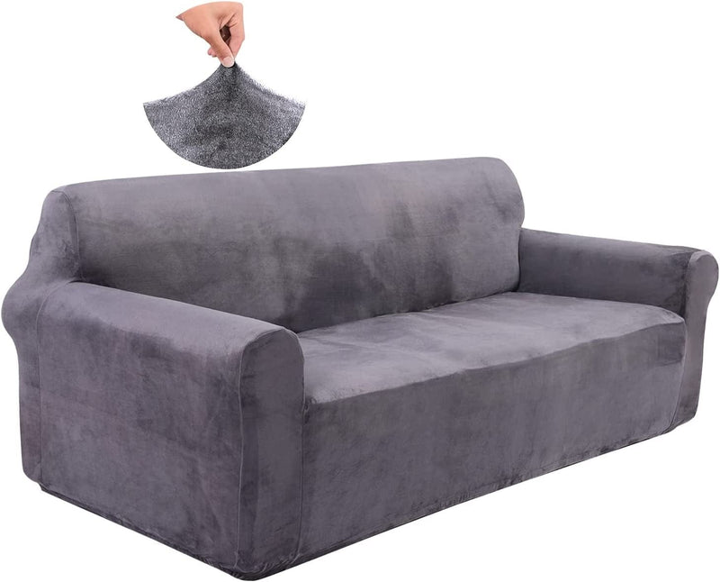 U-NICE HOME Velvet Sofa Covers Couch Cover for 3 Cushion Couch Sofa Stretch Couch Cover Furniture Protector Sofa Slipcovers Couch Cover for Dogs (Sofa, Black) Home & Garden > Decor > Chair & Sofa Cushions U-NICE HOME Light Grey Large 