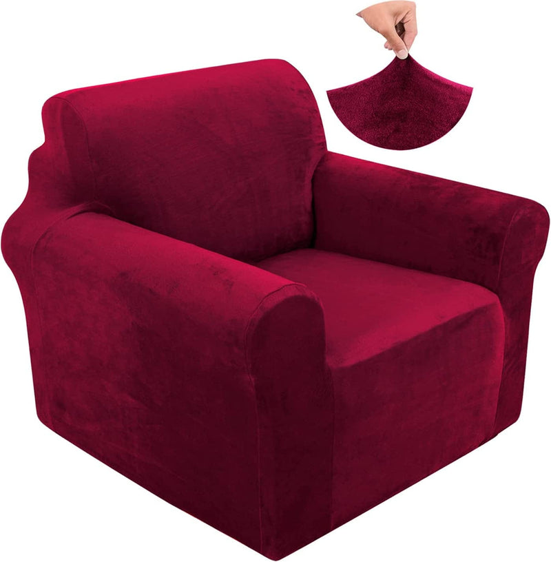 U-NICE HOME Velvet Sofa Covers Couch Cover for 3 Cushion Couch Sofa Stretch Couch Cover Furniture Protector Sofa Slipcovers Couch Cover for Dogs (Sofa, Black) Home & Garden > Decor > Chair & Sofa Cushions U-NICE HOME Burgundy Chair 