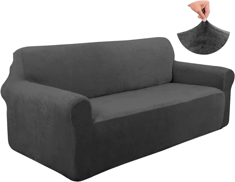 U-NICE HOME Velvet Sofa Covers Couch Cover for 3 Cushion Couch Sofa Stretch Couch Cover Furniture Protector Sofa Slipcovers Couch Cover for Dogs (Sofa, Black) Home & Garden > Decor > Chair & Sofa Cushions U-NICE HOME Dark Grey Large 