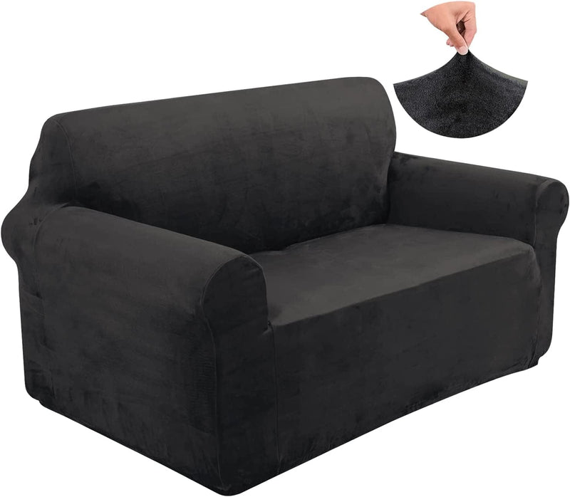 U-NICE HOME Velvet Sofa Covers Couch Cover for 3 Cushion Couch Sofa Stretch Couch Cover Furniture Protector Sofa Slipcovers Couch Cover for Dogs (Sofa, Black) Home & Garden > Decor > Chair & Sofa Cushions U-NICE HOME Black Medium 