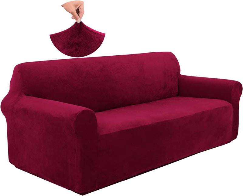 U-NICE HOME Velvet Sofa Covers Couch Cover for 3 Cushion Couch Sofa Stretch Couch Cover Furniture Protector Sofa Slipcovers Couch Cover for Dogs (Sofa, Black) Home & Garden > Decor > Chair & Sofa Cushions U-NICE HOME Burgundy XL Large 
