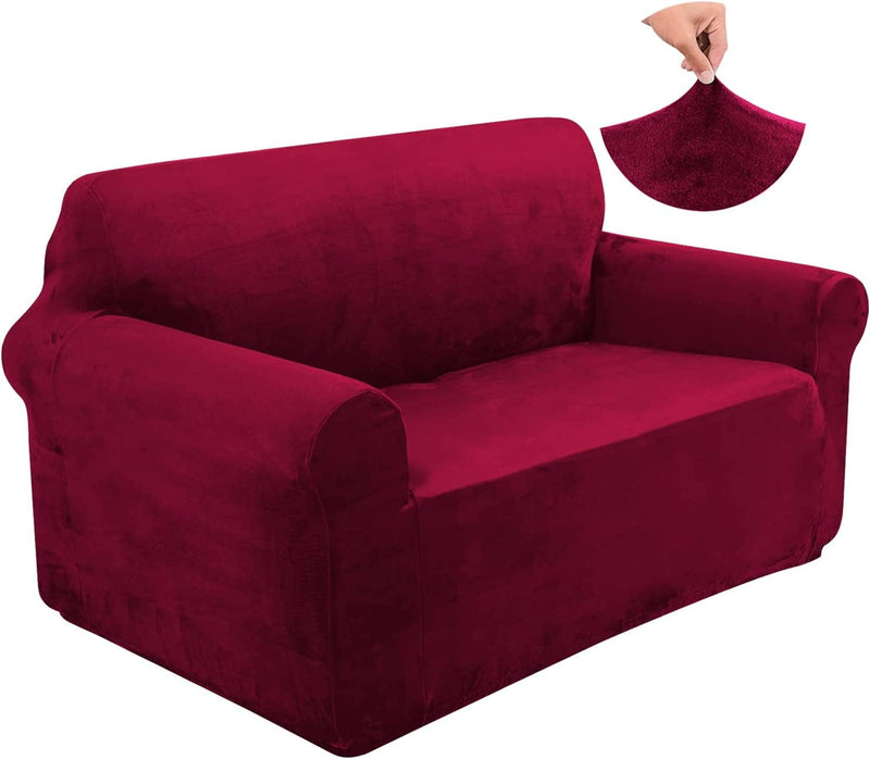 U-NICE HOME Velvet Sofa Covers Couch Cover for 3 Cushion Couch Sofa Stretch Couch Cover Furniture Protector Sofa Slipcovers Couch Cover for Dogs (Sofa, Black) Home & Garden > Decor > Chair & Sofa Cushions U-NICE HOME Burgundy Medium 