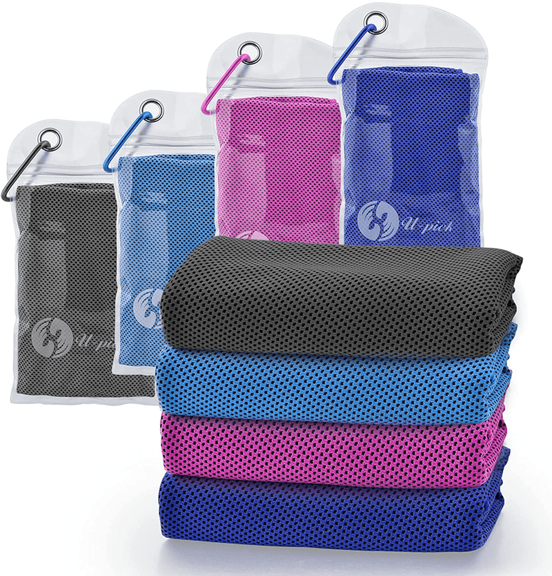 U-pick 4 Packs Cooling Towel (40"x 12"),Ice Towel,Microfiber Towel,Soft Breathable Chilly Towel for Yoga,Sport,Gym,Workout,Camping,Fitness,Running,Workout & More Activities Sporting Goods > Outdoor Recreation > Winter Sports & Activities CM Ltd Co. Blue/Pink/Dark Blue/Dark Grey  