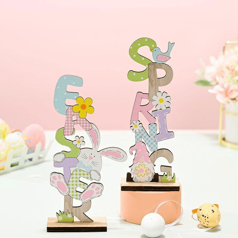 U&S Easter Table Decorations Wooden Centerpiece Signs Easter Bunny Spring Gnome Ornament Dining Room Tabletop Decoration Easter Party Décor Indoor Outdoor Garden Yard Lawn Party Supplies Home & Garden > Decor > Seasonal & Holiday Decorations U&S   
