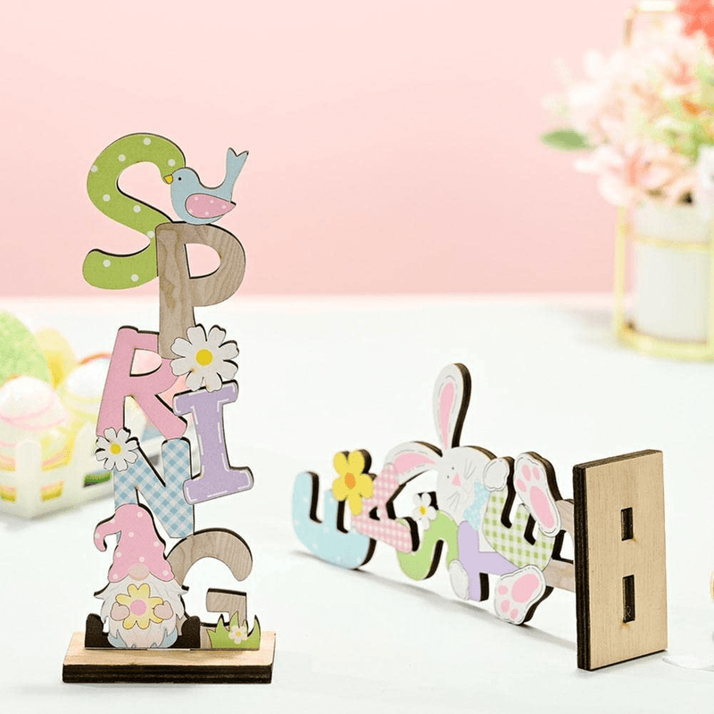 U&S Easter Table Decorations Wooden Centerpiece Signs Easter Bunny Spring Gnome Ornament Dining Room Tabletop Decoration Easter Party Décor Indoor Outdoor Garden Yard Lawn Party Supplies