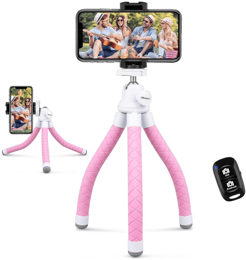 UBeesize Phone Tripod, Portable and Flexible Tripod with Wireless Remote and Universal Clip, Compatible with All Cell Phones/ Cameras, Cell Phone Tripod Stand for Video Recording(Pink) Cameras & Optics > Camera & Optic Accessories > Camera Parts & Accessories UBeesize Pink  