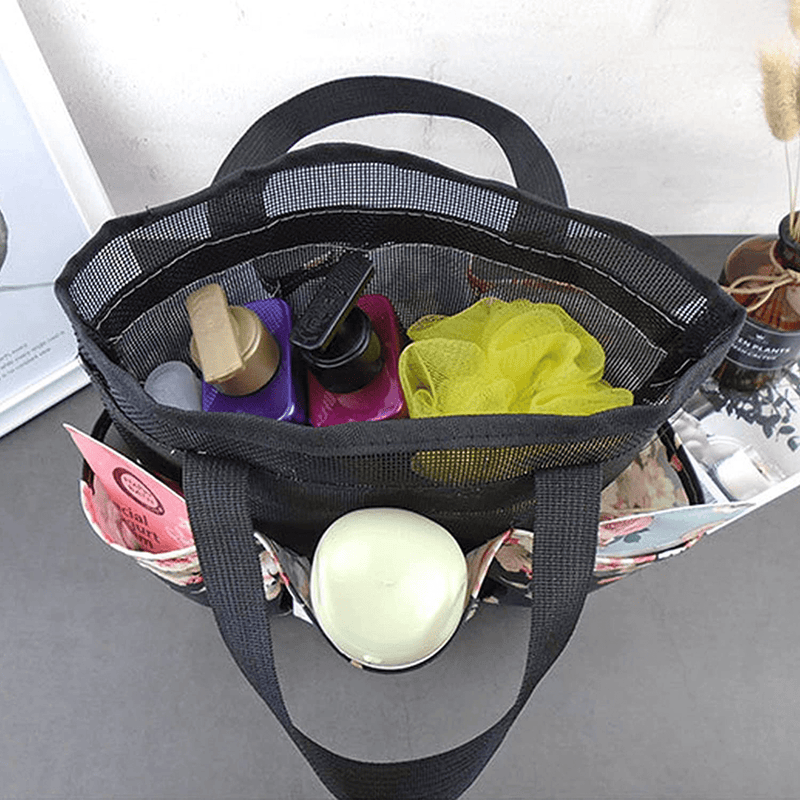 UCOMELY Mesh Shower Caddy Basket with 6 Storage Pockets , Toiletry Bathroom Accessories, Portable & Quick Drying Hanging Tote Bag for College Dorm, Travel, Gym & Camping, Cleaning Supplies, Black