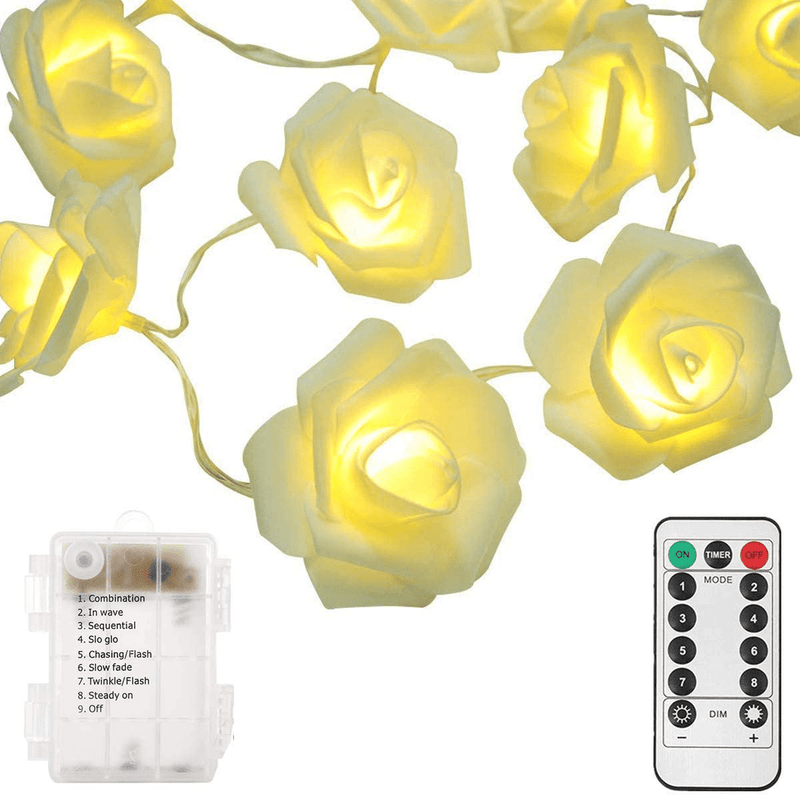 UCTEK Rose LED Lights, 20 LED Valentine String Lights Battery Powered with Timer Function, 8 Modes for Valentine'S Day, Mother'S Day, Wedding, Proposal, Home, Party, and Children Gift Multicolor Home & Garden > Lighting > Light Ropes & Strings UCTEK Warm White  