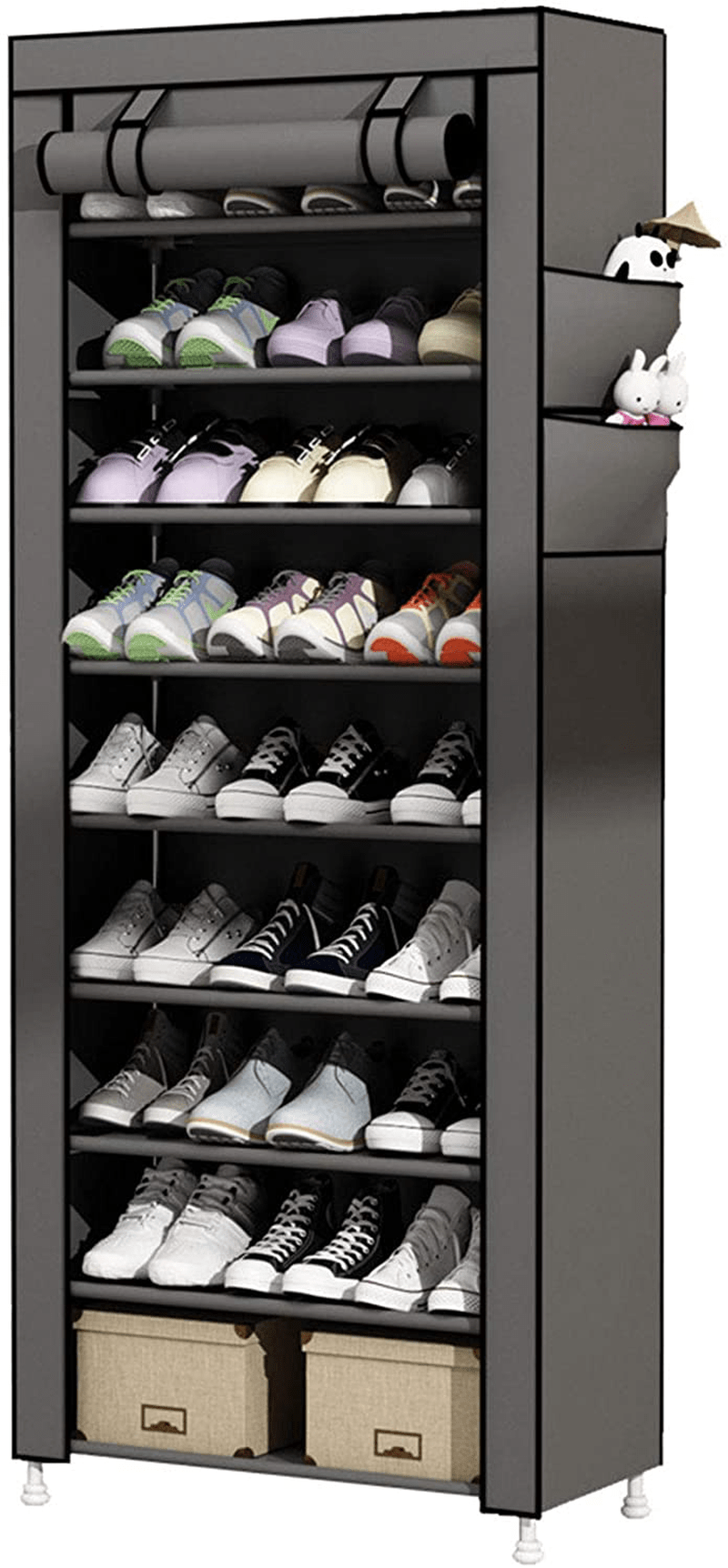 UDEAR 9 Tier Shoe Rack with Dustproof Cover Shoe Shelf Storage Organizer Black Furniture > Cabinets & Storage > Armoires & Wardrobes UDEAR Dark Grey  