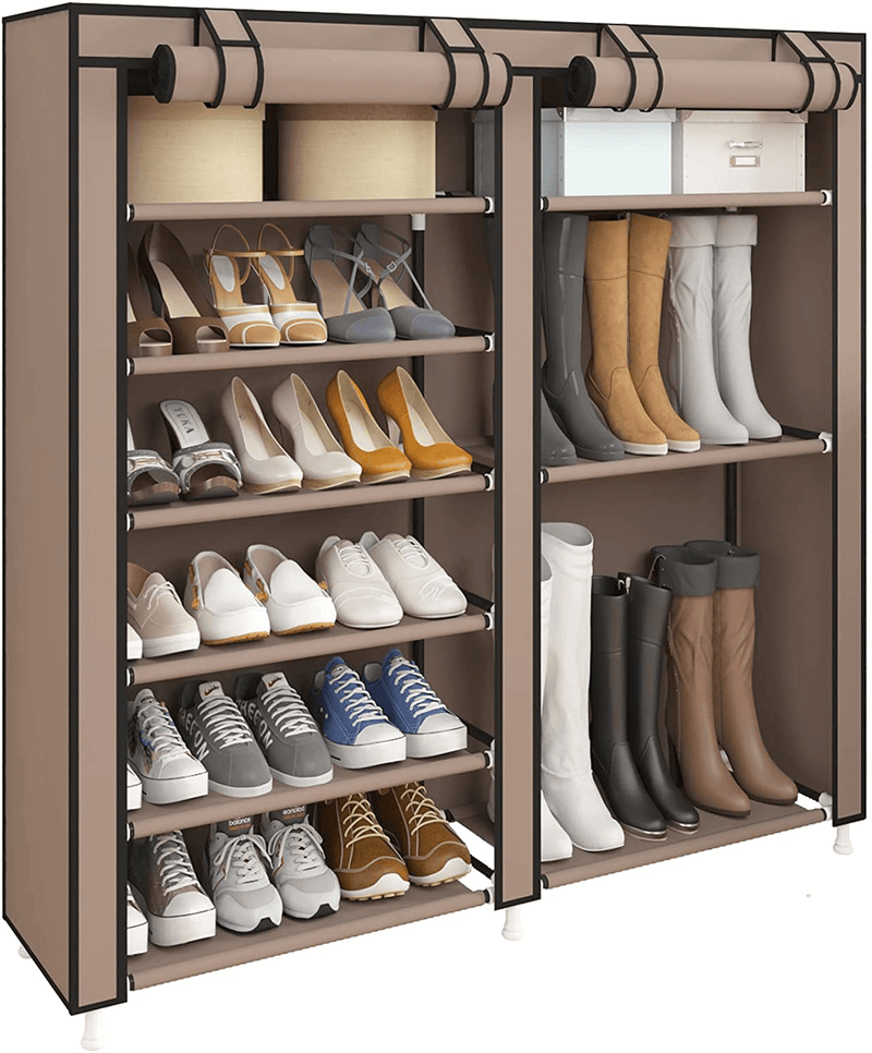 UDEAR Shoe Rack Portable Boots Storage Free Standing Shoe Organizer with Non-Woven Fabric Cover Brown Furniture > Cabinets & Storage > Armoires & Wardrobes UDEAR Brown 9 Grids 