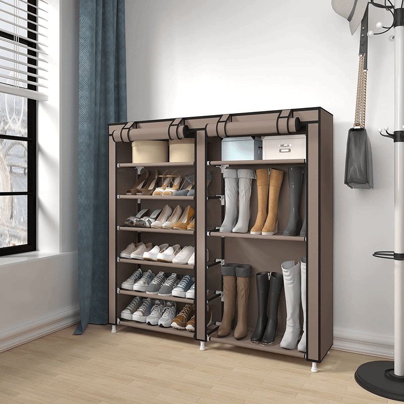 UDEAR Shoe Rack Portable Boots Storage Free Standing Shoe Organizer with Non-Woven Fabric Cover Brown Furniture > Cabinets & Storage > Armoires & Wardrobes UDEAR   