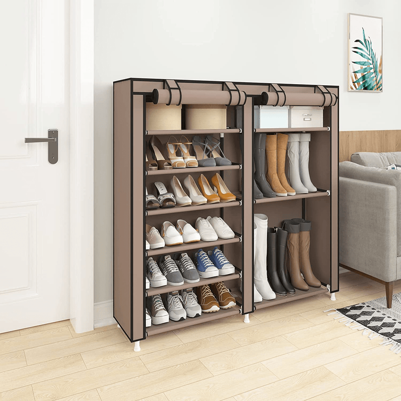 UDEAR Shoe Rack Portable Boots Storage Free Standing Shoe Organizer with Non-Woven Fabric Cover Brown Furniture > Cabinets & Storage > Armoires & Wardrobes UDEAR   