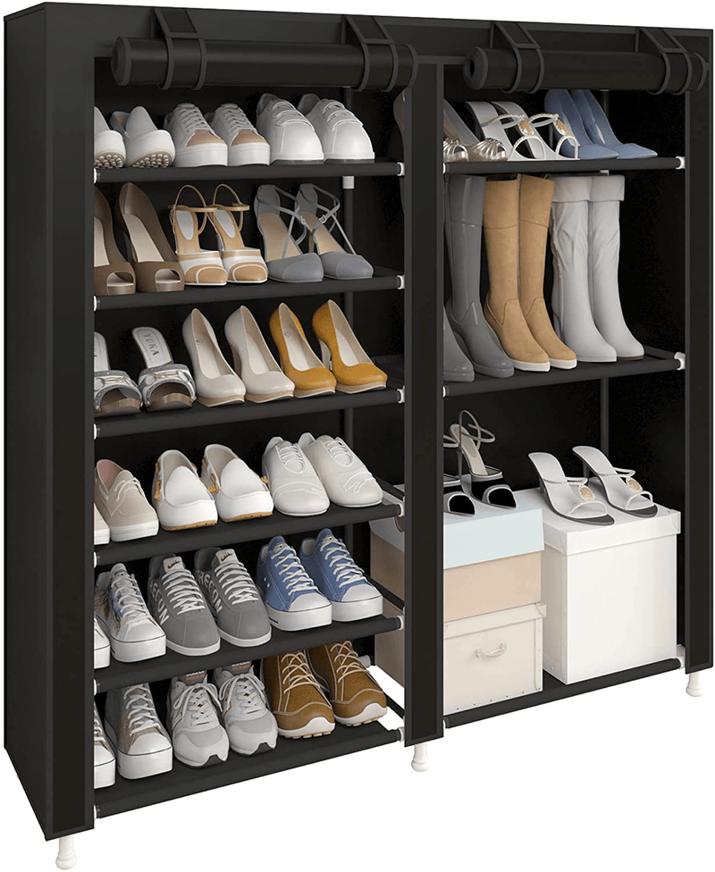 UDEAR Shoe Rack Portable Boots Storage Free Standing Shoe Organizer with Non-Woven Fabric Cover Brown Furniture > Cabinets & Storage > Armoires & Wardrobes UDEAR Black 9 Grids 