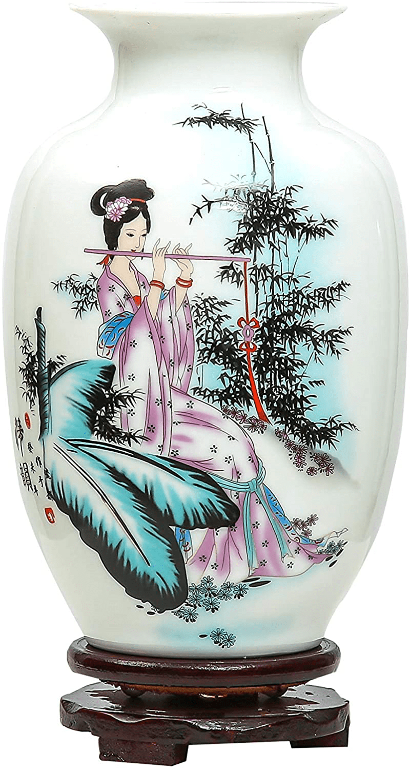 ufengke Chinese Retro White Porcelain Ceramic Vase with Base, Beauty Painting, Art Home Decoration, Type A Home & Garden > Decor > Vases ufengke Default Title  