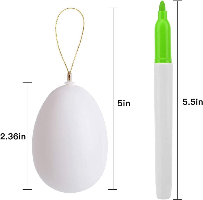UFUNGA 72 Pcs White Blank Easter Eggs with 8 Pens, Hanging Plastic Easter Eggs with Rope, Artificial DIY Creative Decoration Eggs for Party Favors