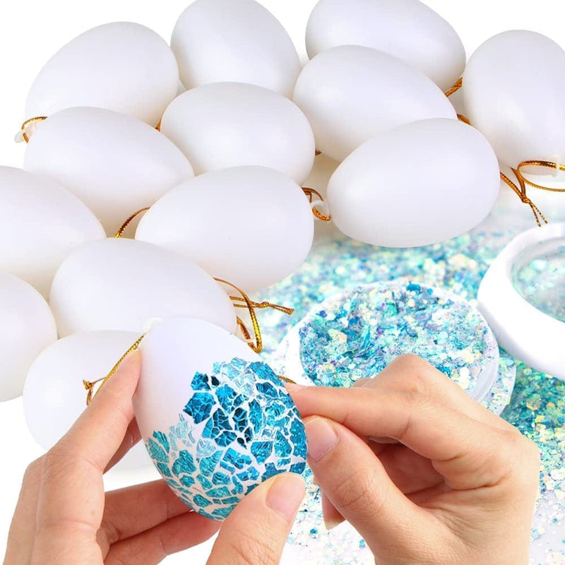UFUNGA 72 Pcs White Blank Easter Eggs with 8 Pens, Hanging Plastic Easter Eggs with Rope, Artificial DIY Creative Decoration Eggs for Party Favors Home & Garden > Decor > Seasonal & Holiday Decorations UFUNGA   