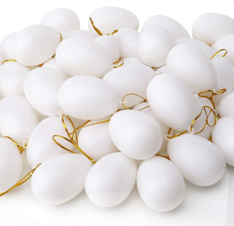 UFUNGA 72 Pcs White Blank Easter Eggs with 8 Pens, Hanging Plastic Easter Eggs with Rope, Artificial DIY Creative Decoration Eggs for Party Favors Home & Garden > Decor > Seasonal & Holiday Decorations UFUNGA   