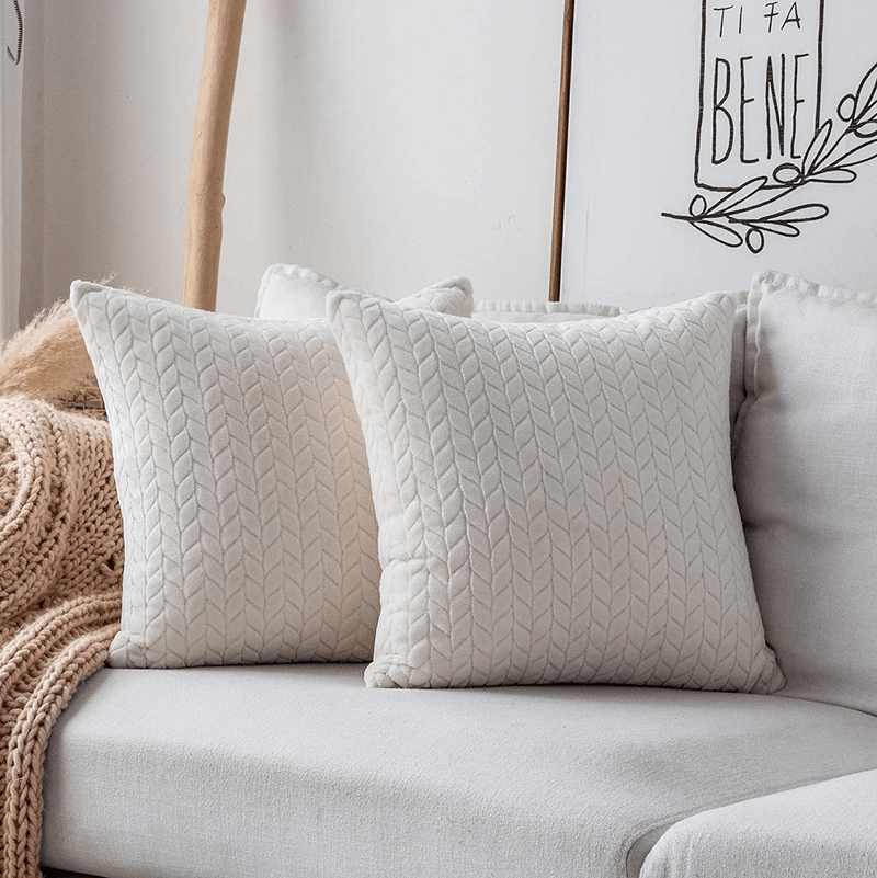 UGASA Velvet Soft Solid Decorative Square Throw Pillow Covers Cushion Case for Sofa Bedroom, 2 Packs, 18X18Inch (45X45Cm), Cream Home & Garden > Decor > Chair & Sofa Cushions UGS UGASA Cream 18 x 18-Inch 
