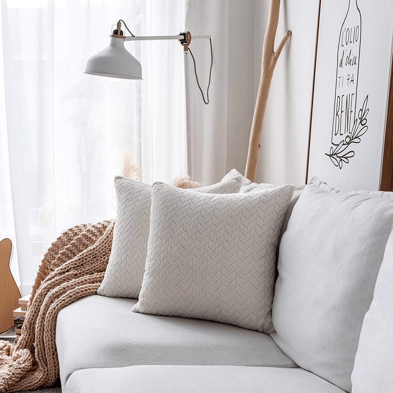 UGASA Velvet Soft Solid Decorative Square Throw Pillow Covers Cushion Case for Sofa Bedroom, 2 Packs, 18X18Inch (45X45Cm), Cream Home & Garden > Decor > Chair & Sofa Cushions UGS UGASA   