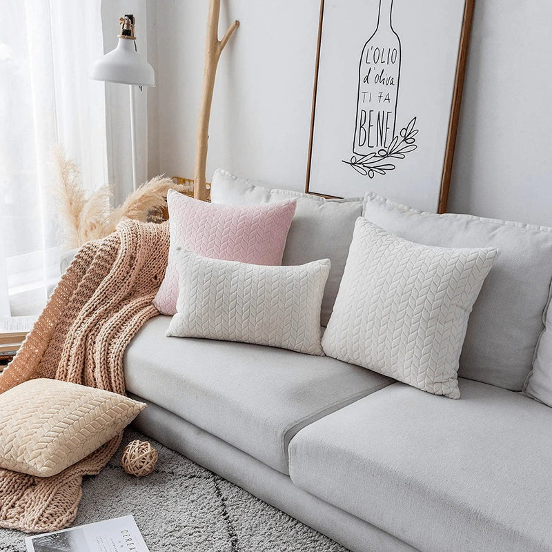 UGASA Velvet Soft Solid Decorative Square Throw Pillow Covers Cushion Case for Sofa Bedroom, 2 Packs, 18X18Inch (45X45Cm), Cream Home & Garden > Decor > Chair & Sofa Cushions UGS UGASA   