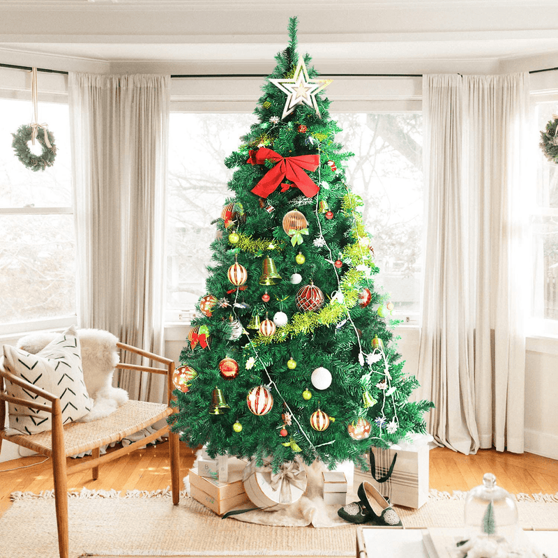 UHINOOS Artificial Christmas Tree, Christmas Full Tree with Metal Stand, Easy Assembly Unlit Christmas Tree (7.5FT)