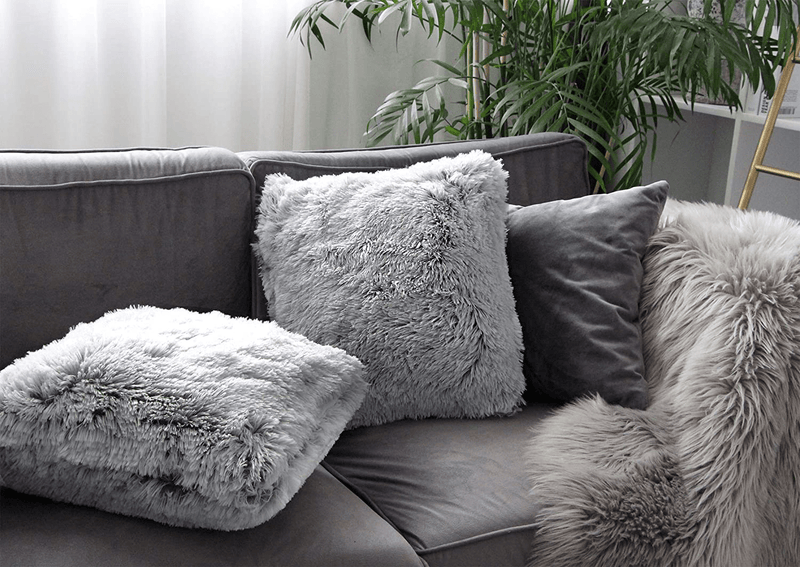 Uhomy 2 Packs Home Decorative Luxury Series Super Soft Faux Fur Throw Pillow Cover Cushion Case for Sofa or Bed Gray Ombre 20X20 Inch 50X50 Cm Home & Garden > Decor > Chair & Sofa Cushions Uhomy   