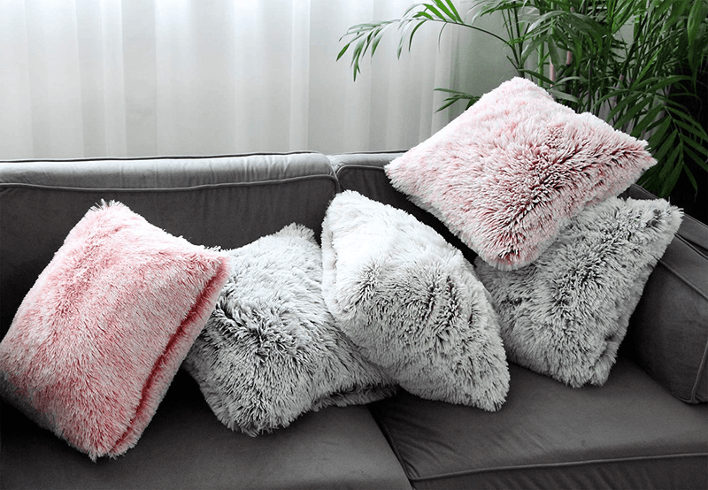 Uhomy 2 Packs Home Decorative Luxury Series Super Soft Faux Fur Throw Pillow Cover Cushion Case for Sofa or Bed Gray Ombre 20X20 Inch 50X50 Cm Home & Garden > Decor > Chair & Sofa Cushions Uhomy   