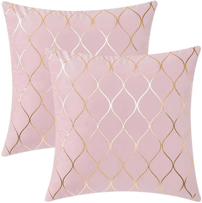 UINI 2 Pack Modern Decorative Throw Pillow Covers, 18X18 Inch White Gold Foil Pillow Covers, Geometric Lines Pillow Cover, Soft Velvet Square Pillowcases Cushion Case for Couch, Bed, Living Room Home & Garden > Decor > Chair & Sofa Cushions UINI   