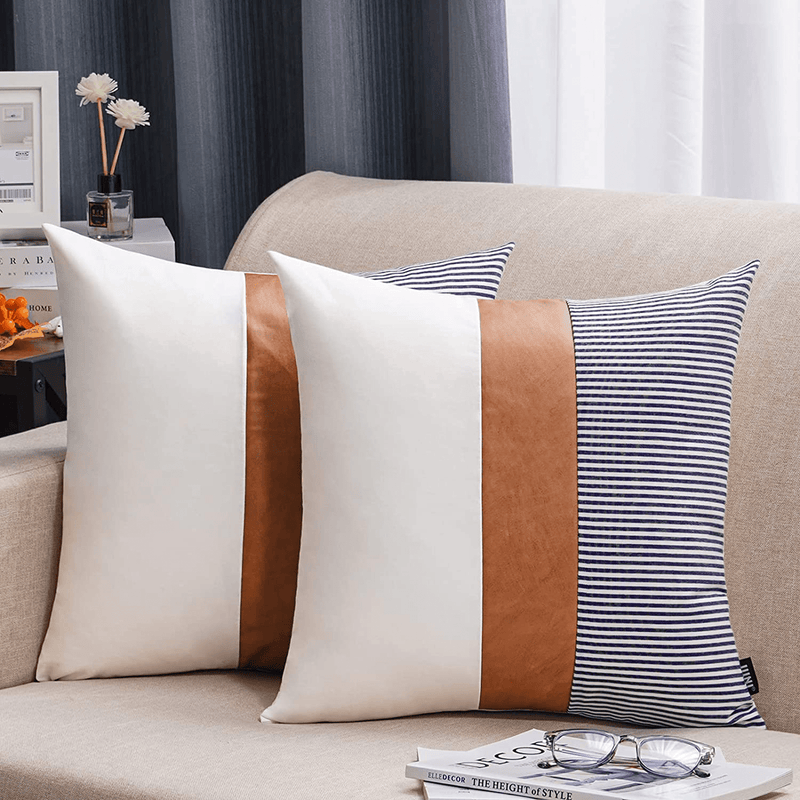 UINI Faux Leather Pillow Covers, Set of 2 Leather Pillow Covers 24X24 Inch, Modern Farmhouse Luxury Decorative Pillowcase, Boho Cushion Covers for Couch, Living Room, Sofa Home & Garden > Decor > Chair & Sofa Cushions UINI Faux Leather 22x22 inch 