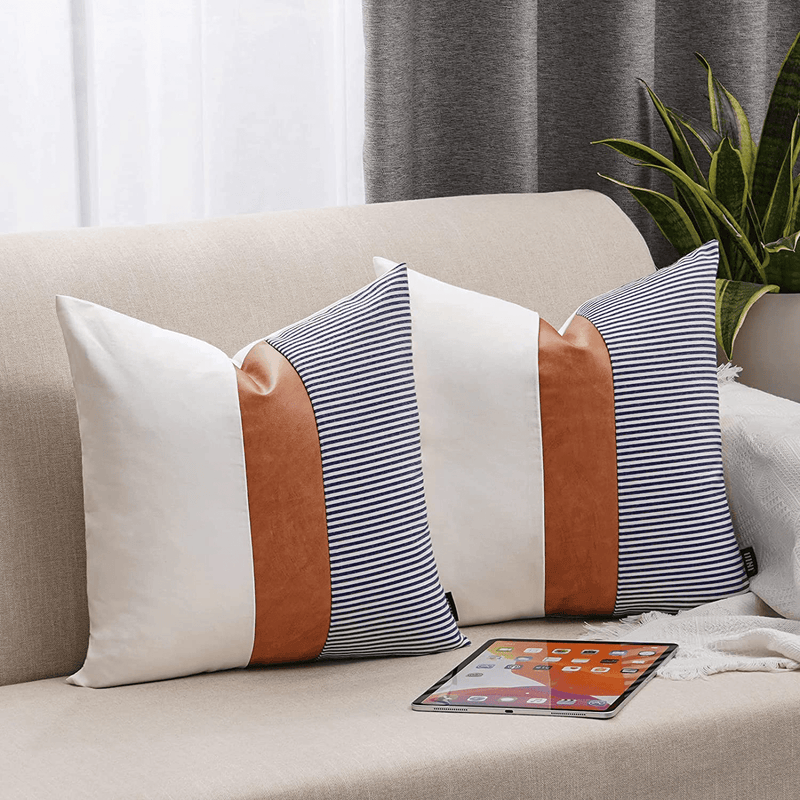 UINI Faux Leather Pillow Covers, Set of 2 Leather Pillow Covers 24X24 Inch, Modern Farmhouse Luxury Decorative Pillowcase, Boho Cushion Covers for Couch, Living Room, Sofa Home & Garden > Decor > Chair & Sofa Cushions UINI   