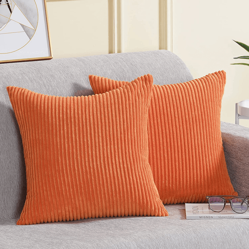 UINI Striped Corduroy Throw Pillow Covers, Set of 2 Gray Decorative Pillow Covers 18X18 Inch, Soft Grey Square Pillowcase Cushion Cover for Sofa, Couch, Bed, Home Accent Home & Garden > Decor > Chair & Sofa Cushions UINI Burnt Orange Striped 18x18 inch 