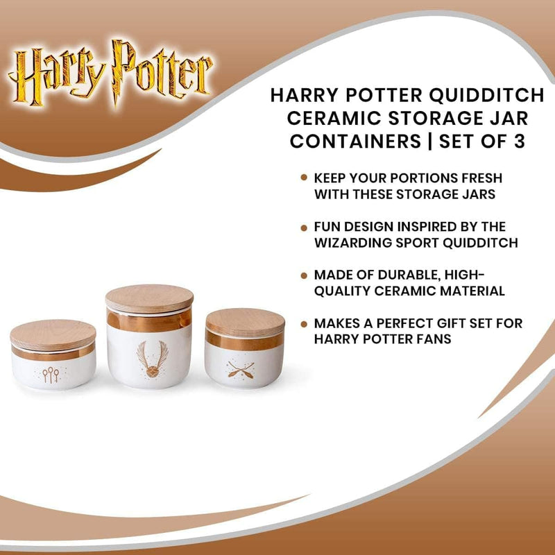 Ukonic Harry Potter Quidditch Ceramic Storage Jars 3-Pack | Food Storage for Cookies, Candy, Spice | Flour and Sugar Containers with Lids | Kitchen Canisters Set of 3