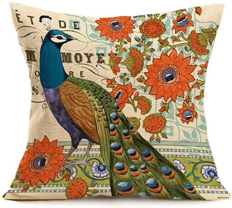 ULOVE LOVE YOURSELF 4Pack Peacock Throw Pillow Covers Only Decorative Square Pillowcases Cotton Linen Cushion Cover 18 X 18 Inch (Peacock) Home & Garden > Decor > Chair & Sofa Cushions ULOVE LOVE YOURSELF   