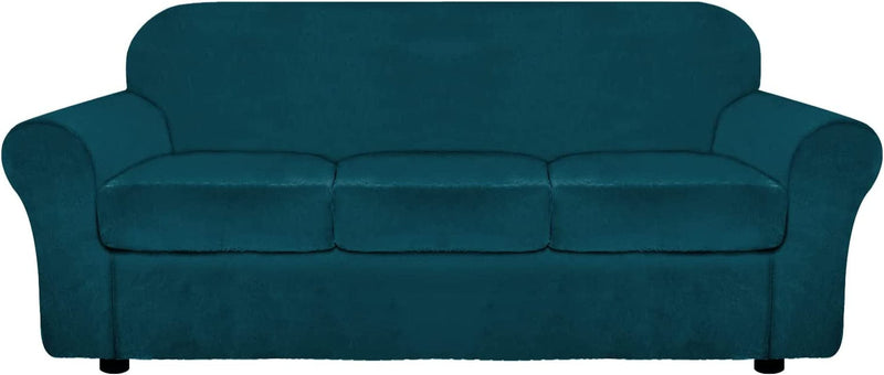 ULTICOR 4-Piece Velvet Stretch Sofa Cover for 3 Cushion Sofa, Soft Luxury Thick Velvet Sofa Cover for 3 Seat Couch, Modern Sofa Slipcovers, Machine Washable (Dark Grey, Large) Home & Garden > Decor > Chair & Sofa Cushions ULTICOR Deep Teal Large 