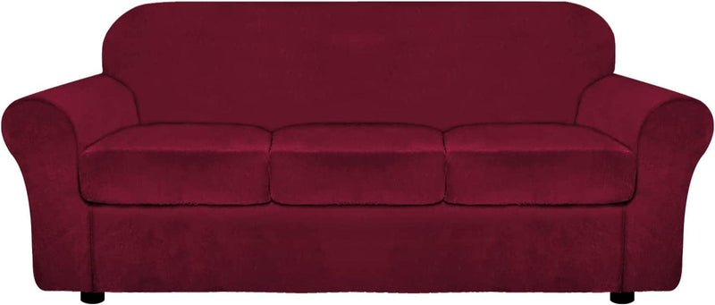 ULTICOR 4-Piece Velvet Stretch Sofa Cover for 3 Cushion Sofa, Soft Luxury Thick Velvet Sofa Cover for 3 Seat Couch, Modern Sofa Slipcovers, Machine Washable (Dark Grey, Large) Home & Garden > Decor > Chair & Sofa Cushions ULTICOR Red-burgundy Large 