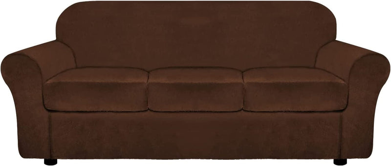 ULTICOR 4-Piece Velvet Stretch Sofa Cover for 3 Cushion Sofa, Soft Luxury Thick Velvet Sofa Cover for 3 Seat Couch, Modern Sofa Slipcovers, Machine Washable (Dark Grey, Large) Home & Garden > Decor > Chair & Sofa Cushions ULTICOR Chocolate Large 