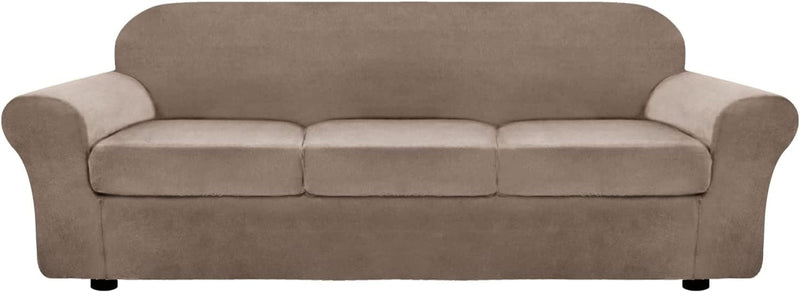 ULTICOR 4-Piece Velvet Stretch Sofa Cover for 3 Cushion Sofa, Soft Luxury Thick Velvet Sofa Cover for 3 Seat Couch, Modern Sofa Slipcovers, Machine Washable (Dark Grey, Large) Home & Garden > Decor > Chair & Sofa Cushions ULTICOR Taupe X-Large 