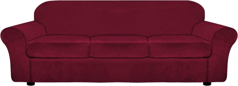 ULTICOR 4-Piece Velvet Stretch Sofa Cover for 3 Cushion Sofa, Soft Luxury Thick Velvet Sofa Cover for 3 Seat Couch, Modern Sofa Slipcovers, Machine Washable (Dark Grey, Large) Home & Garden > Decor > Chair & Sofa Cushions ULTICOR Red-burgundy X-Large 