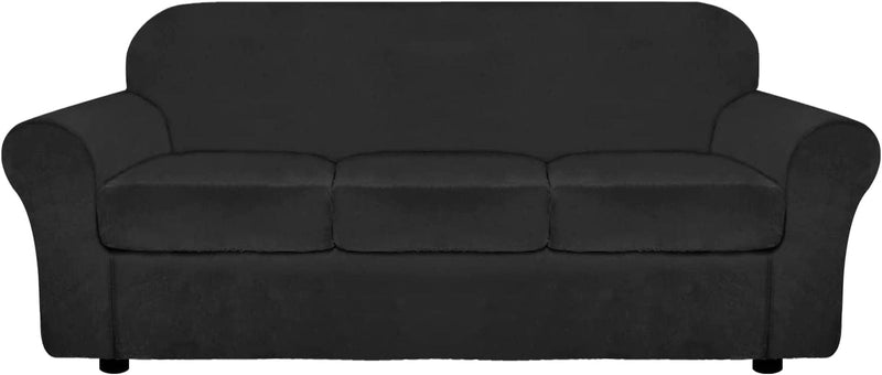 ULTICOR 4-Piece Velvet Stretch Sofa Cover for 3 Cushion Sofa, Soft Luxury Thick Velvet Sofa Cover for 3 Seat Couch, Modern Sofa Slipcovers, Machine Washable (Dark Grey, Large) Home & Garden > Decor > Chair & Sofa Cushions ULTICOR Black Large 
