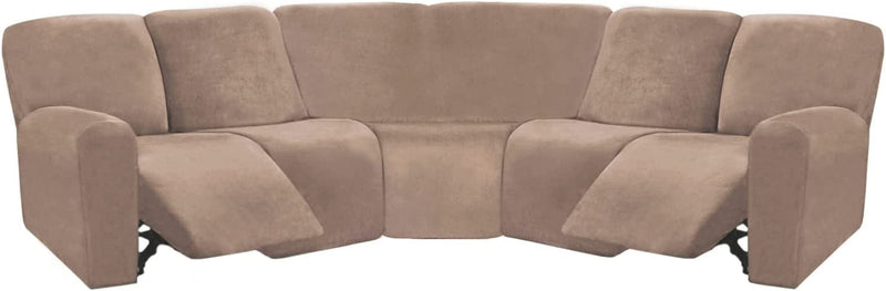 ULTICOR 7-Piece L Shape Sectional Recliner Sofa Covers, Velvet Stretch Reclining Couch Covers for Reclining L Shape Sofa, Thick, Soft, Washable (Light Gray, L Shape 5 Seat Recliner Cover) Home & Garden > Decor > Chair & Sofa Cushions ULTICOR Taupe 5 Seat L Shape 5 Seat Recliner Cover 