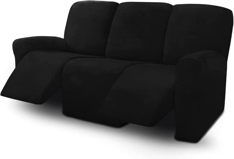 ULTICOR 8-Pieces Recliner Sofa Covers Velvet Stretch Reclining Couch Covers for 3 Cushion Reclining Sofa Slipcovers Furniture Covers Thick Soft Washable (Black) Home & Garden > Decor > Chair & Sofa Cushions ULTICOR Black  