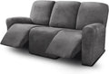 ULTICOR 8-Pieces Recliner Sofa Covers Velvet Stretch Reclining Couch Covers for 3 Cushion Reclining Sofa Slipcovers Furniture Covers Thick Soft Washable (Dark Gray)