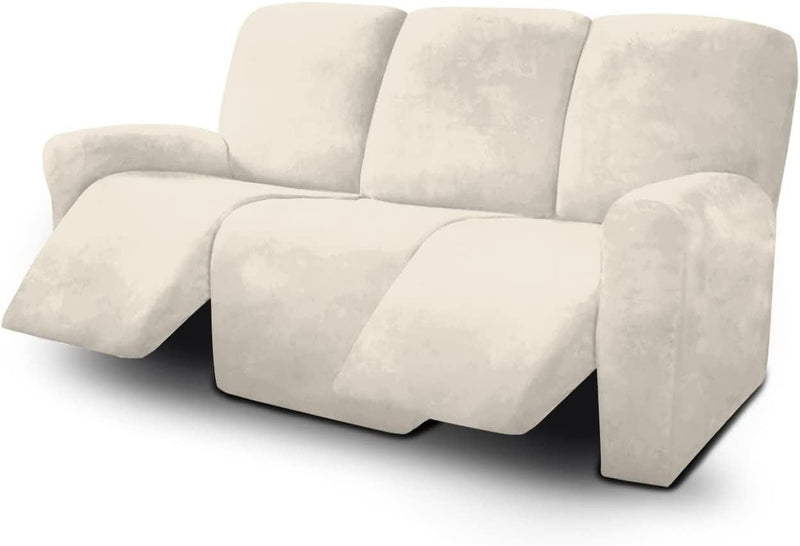 ULTICOR 8-Pieces Recliner Sofa Covers Velvet Stretch Reclining Couch Covers for 3 Cushion Reclining Sofa Slipcovers Furniture Covers Thick Soft Washable (Dark Gray) Home & Garden > Decor > Chair & Sofa Cushions ULTICOR Ivory  