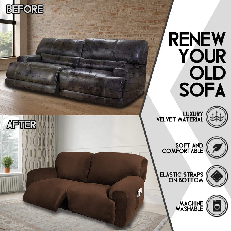 ULTICOR Extra Wide 75" - 100", Reclining 2 Seater Sofa, Extra Wide Reclining Love Seat Slipcover, 6-Piece Velvet Stretch, Reclining Sofa Covers, Thick, Soft, Washable (Chocolate) Home & Garden > Decor > Chair & Sofa Cushions ULTICOR   