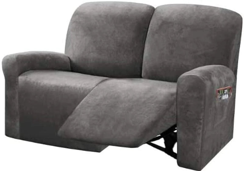 ULTICOR Reclining Love Seat Slipcover, 48" - 65" L, 6-Piece Velvet Stretch Loveseat Reclining Sofa Covers, 2 Seat Love Seat Recliner Cover, Thick, Soft, Washable (Dark Grey) Home & Garden > Decor > Chair & Sofa Cushions ULTICOR Dark Grey  