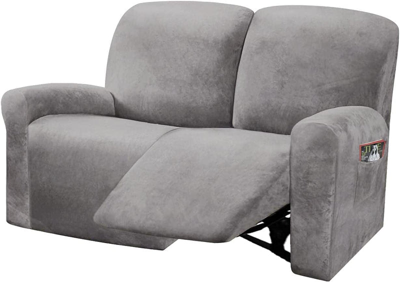 ULTICOR Reclining Love Seat Slipcover, 48" - 65" L, 6-Piece Velvet Stretch Loveseat Reclining Sofa Covers, 2 Seat Love Seat Recliner Cover, Thick, Soft, Washable (Dark Grey) Home & Garden > Decor > Chair & Sofa Cushions ULTICOR Light Grey  